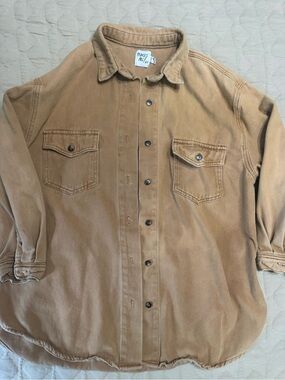 Princess Polly Vintage Workshirt Button-Up in Camel Cotton Tan